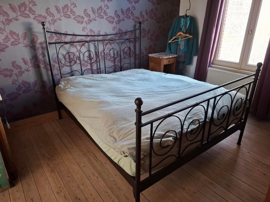tweepersoonsbed, Maison & Meubles, Chambre à coucher | Lits, Utilisé, Deux personnes, 160 cm, 210 cm, Métal, Noir, Enlèvement