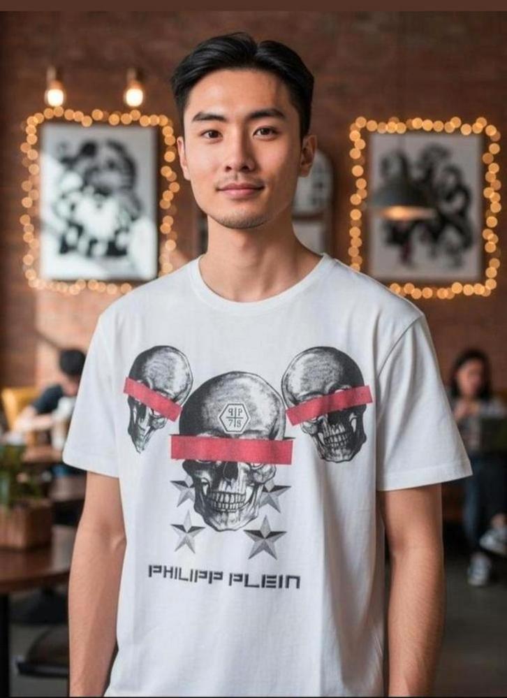 PHILIPP PLEIN T-Shirt Maat M in goede staat, Vêtements | Hommes, T-shirts, Porté, Taille 48/50 (M), Blanc, Enlèvement ou Envoi