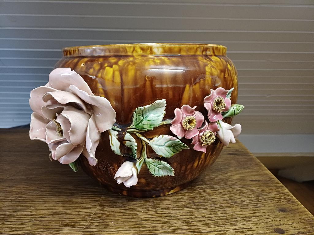 grote antieke vaas pot cachepot majolica, Antiek en Kunst, Ophalen