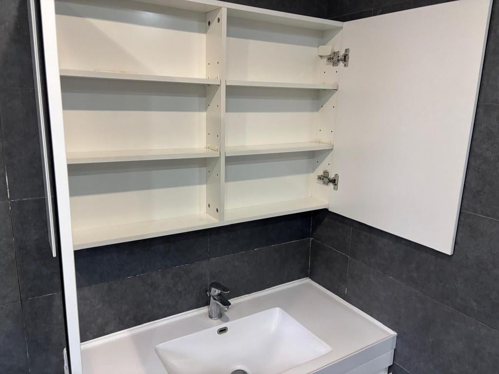 Wit badkamermeubel met lavabo en spiegelkast, Ophalen, Gebruikt, Wastafelkast