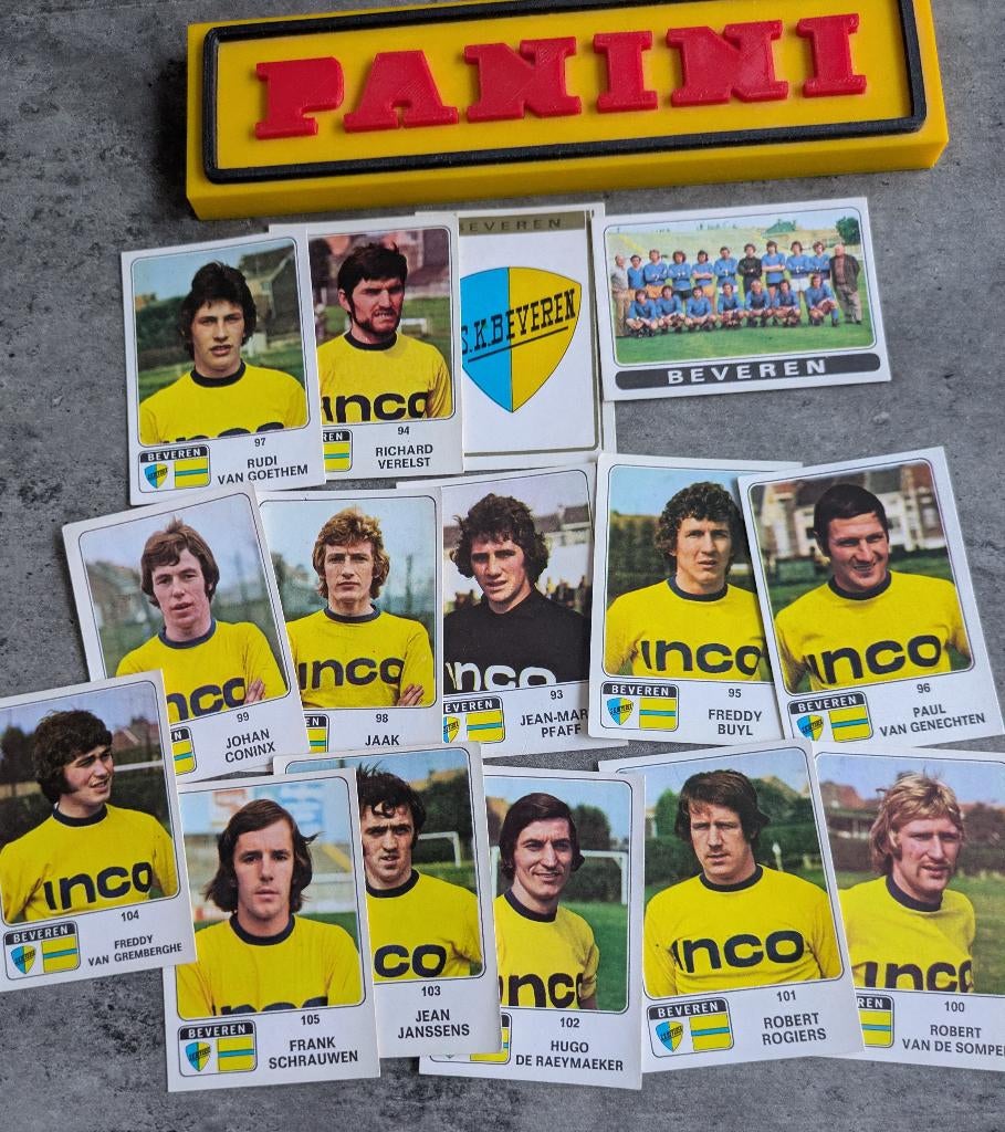PANINI FOOTBALL 1973/74 BEVEREN SK 15X AUTOCOLLANTS 1973, Hobby & Loisirs créatifs, Autocollants & Images, Neuf, Envoi