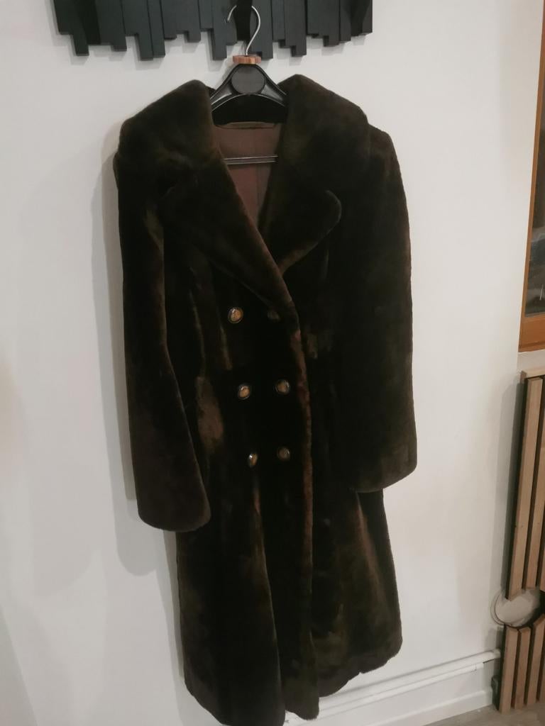 Manteau fourrure castor rasé effet velours marron long taill, Enlèvement ou Envoi