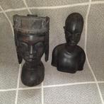 Ebbenhouten hoofden , Afrikaans . L : 22 cm en R : 20,5 cm ., Ophalen of Verzenden, Hout
