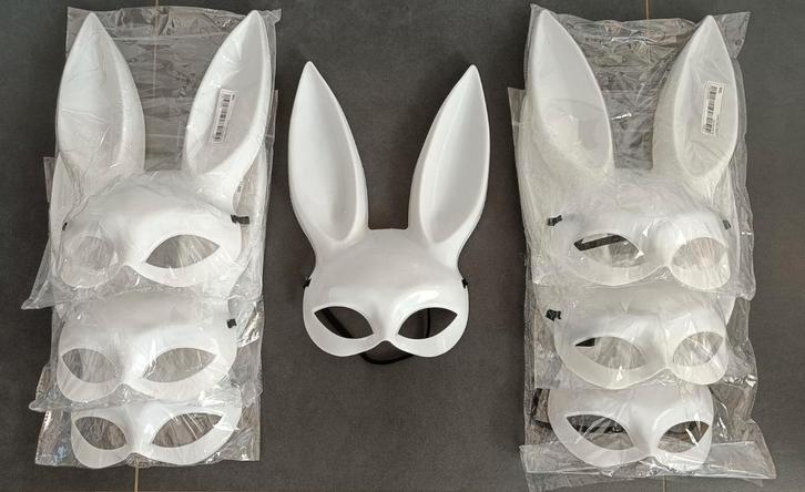 Witte bunny maskers - set van 7, Hobby en Vrije tijd, Kostuums, Theaterbenodigdheden en LARP, Nieuw, Accessoires, Ophalen of Verzenden