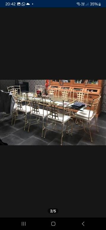 Mooie rustieke smeedijzeren tuinset met 10 stoelen! TOPPER  beschikbaar voor biedingen