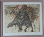 JEF VAN TUERENHOUT / RUITERS / KLEURLITHO / 71x82cm / KADER, Enlèvement