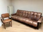 Vintage lederen design zetel, Huis en Inrichting, Rechte bank, Gebruikt, Leer, 75 tot 100 cm