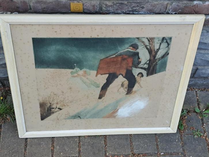 gravure rehausse de maurice langaskens, Antiek en Kunst, Kunst | Etsen en Gravures, Ophalen of Verzenden