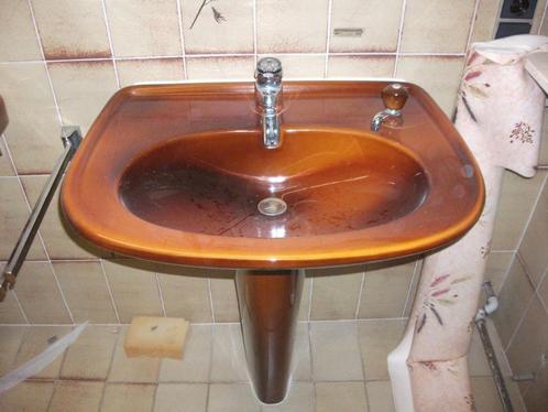wasbak bruin gevlamd met zuil, Huis en Inrichting, Badkamer | Badkamermeubels, Zo goed als nieuw, Wasbak of Wastafel, 50 tot 100 cm