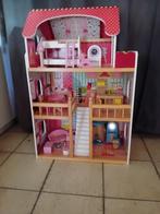 Houten poppenhuis met meubels 94 / 60 cm, Kinderen en Baby's, Speelgoed | Poppenhuizen, Ophalen, Gebruikt, Poppenhuis
