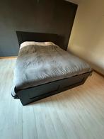 Lit(BRIMNES)tête de lit+tiroirs+sommier+(matelas à discuter), 160 cm, Gebruikt, Hout, Zwart