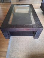 Grande table basse en bois avec plateforme en verre, 100 à 150 cm, Rectangulaire, Verre, 50 à 100 cm