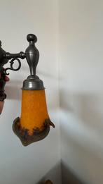Antieke lamp bronspatin armatuur/ kap van pâte-de-verre glas, Huis en Inrichting, Ophalen, Gebruikt, Glas