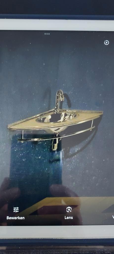 Hoeklavabo metaal en glas met sifon, Huis en Inrichting, Badkamer | Badkamermeubels, Nieuw, Ophalen