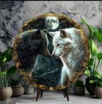 Plaque ronde vintage en métal Wolves and moon (20 cm), Maison & Meubles, Enlèvement ou Envoi, Neuf