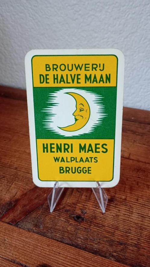 Brouwerij oud bier speelkaart De Halve Maan, Verzamelen, Biermerken, Zo goed als nieuw, Reclamebord, Plaat of Schild, Overige merken