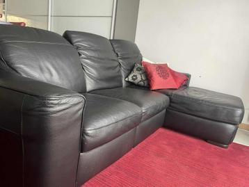 Natuzzi zwarte lederen 3 zit met longchair en relax, Enlèvement, Comme neuf
