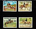 AFRIKA CENTRAAL AFRIKAANSE REPUBLIEK PAARDENSPORT 4 PSTZ, Postzegels en Munten, Postzegels | Afrika, Ophalen of Verzenden, Overige landen
