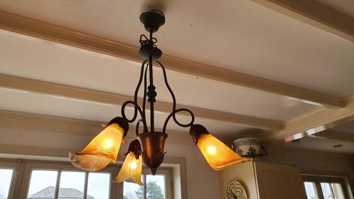 Hanglamp met 3 kelken hangt nog in huis.Nog in zeer goede st, Antiek en Kunst, Antiek | Verlichting, Ophalen of Verzenden