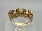 GoudenVintage ring met edelsteen citrien en parel. 2025/593., Met edelsteen, Verzenden, Geel, Dame