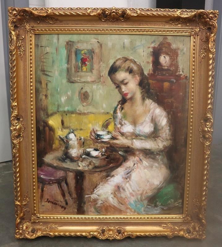 Victor QUIÉNEN, het vieruurtje, Antiek en Kunst, Kunst | Schilderijen | Klassiek, Ophalen of Verzenden