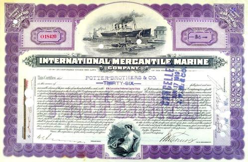 International (TITANIC) Mercantile Marine Company 1919, Postzegels en Munten, Aandelen en Waardepapieren, Certificaat van aandeel