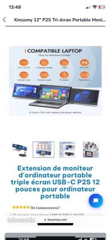Kmusmy 12” P2S Driedubbel Scherm – compatibel met MacBook, Enlèvement ou Envoi, Comme neuf