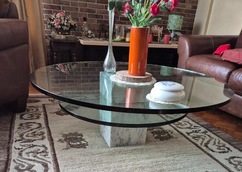 Mid Century Modern Italiaanse Carrara Marmeren Salontafel, Huis en Inrichting, Tafels | Salontafels, Gebruikt, Glas, Overige materialen