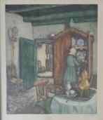 ALBERT GEUDENS / VROUW IN INTERIEUR / KLEURETS / 67x59cm KAD, Antiek en Kunst, Ophalen of Verzenden
