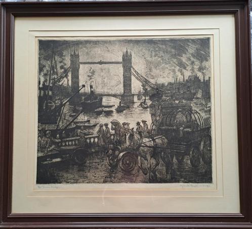 PROOST Alfons "Tower Bridge London" 1913 - zeldzame ets, Antiquités & Art, Art | Eaux-fortes & Gravures, Enlèvement