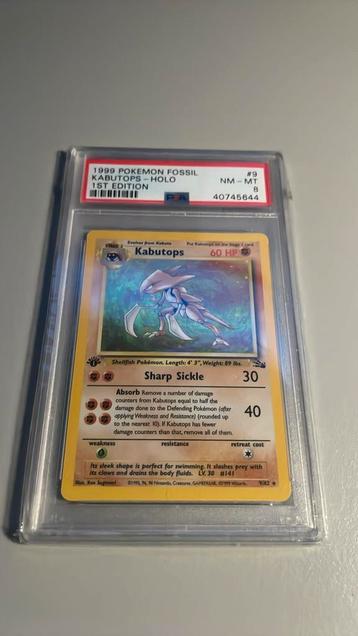 Pokemon Fossil Kabutops 1st edition holo PSA 8, Hobby en Vrije tijd, Verzamelkaartspellen | Pokémon, Ophalen of Verzenden, Zo goed als nieuw