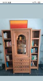 eiken kast met glasraam en 2 boekenkasten, Ophalen, Gebruikt