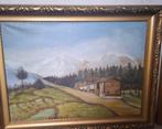 Klassiek echt schilderij, berglanschap, 83x64, incl. kader, Antiek en Kunst, Ophalen