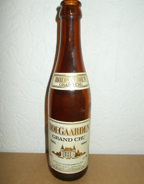 HOEGAARDEN - bierfles met etiket-GRAND CRU - tht 1988 - 2, Collections, Marques de bière, Utilisé, Bouteille(s), Jupiler, Enlèvement ou Envoi