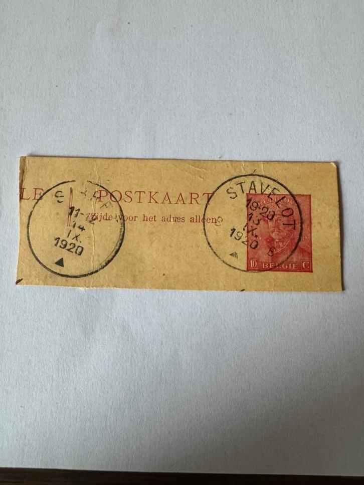 carte postale belge 1920 timbre 10c rouge oblit. STAVELOT, Timbres & Monnaies, Timbres | Europe | Belgique, Enlèvement ou Envoi