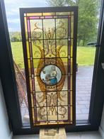 3 mooie glas-in-lood ramen met houten kader ., Antiquités & Art, Antiquités | Verre & Cristal, Enlèvement