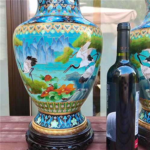 Chinees paar vazen JINGFA Emaille Cloisonné nieuwstaat, Antiek en Kunst, Curiosa en Brocante, Ophalen of Verzenden