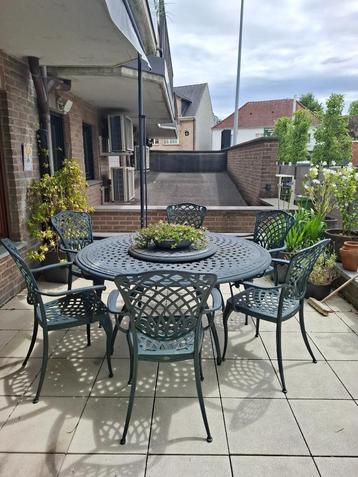 Ronde tuintafel + 6 stoelen (180 cm) - zandgegoten aluminium beschikbaar voor biedingen