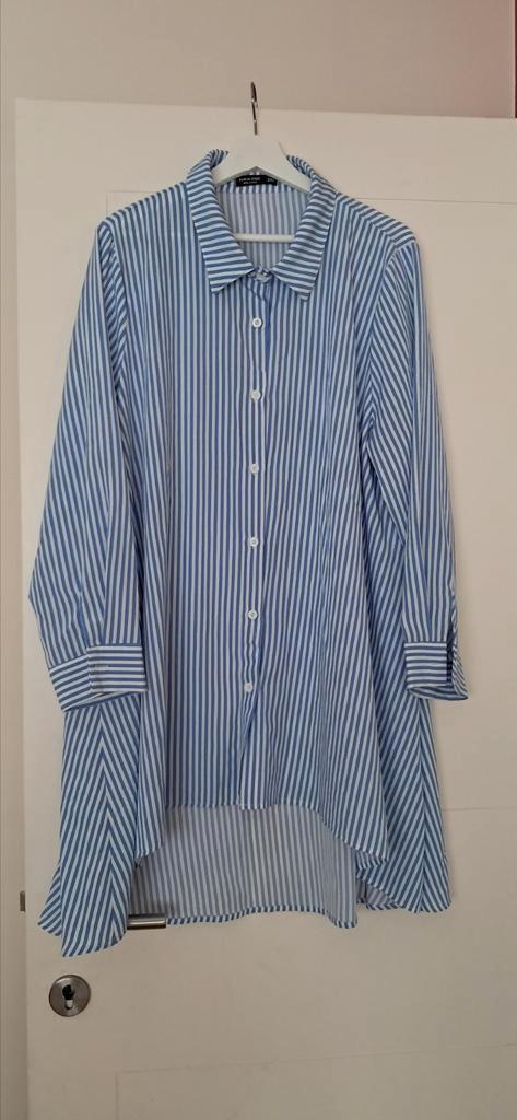 Mooi lang lichtblauw-wit gestreept hemd., Kleding | Dames, Grote Maten, Gedragen, Wit, Ophalen of Verzenden