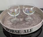 Oude schotel plus 2 verschillende glazen Horse Ale/ jaren 60, Ophalen, Gebruikt
