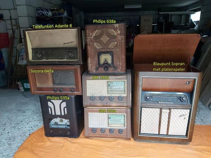 20 oude radio's, 3 platenspelers en gratis 100 buizen., Antiek en Kunst, Antiek | Tv's en Audio, Ophalen