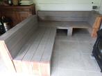 Houten lounge hoekbank, Huis en Inrichting, Zetels | Complete zithoeken, Ophalen, Zo goed als nieuw, Hout, Lounge