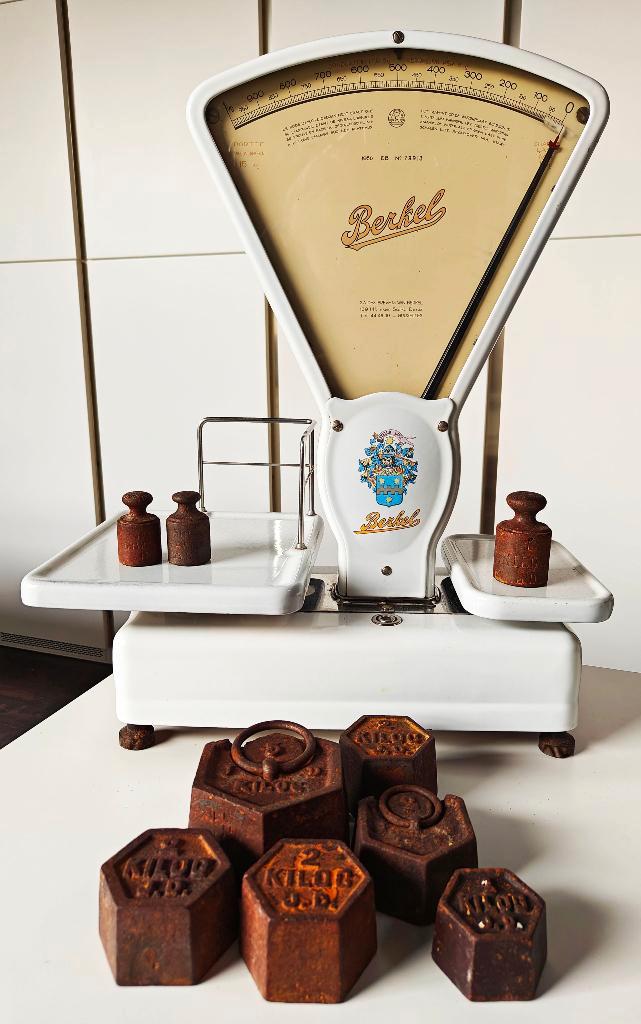 Mooie Berkel weegschaal inclusief set gewichten, Antiek en Kunst, Antiek | Keukengerei, Ophalen