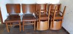 6 stoelen , retro vintage hout - af te halen in Kortessem, Huis en Inrichting, Ophalen, Bruin, Jaren '70 - vintage, Vijf, Zes of meer stoelen
