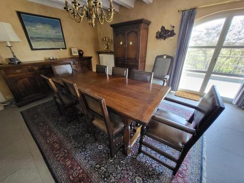 eettafel "Queen Anne" + 6 stoelen + 2 armstoelen, Huis en Inrichting, Tafels | Eettafels, Gebruikt, 50 tot 100 cm, 200 cm of meer