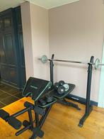 Fitness drukbank Tunturi WB50 + bar & dumbells, Sport en Fitness, Ophalen, Benen, Krachtstation, Zo goed als nieuw