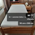 Ensemble lit-chevets-matelas-sommier, Ophalen, Gebruikt, Eenpersoons, Pin