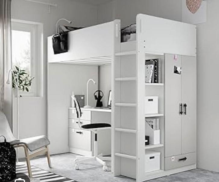 Lit SMASTAD ikea, Maison & Meubles, Chambre à coucher | Lits, Utilisé, Une personne, 90 cm, 200 cm, Bois, Autres couleurs, Réglable