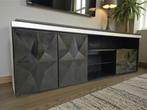 vintage XL zwarte houten brutalist kast / dressoir, Antiek en Kunst, Curiosa en Brocante, Ophalen of Verzenden