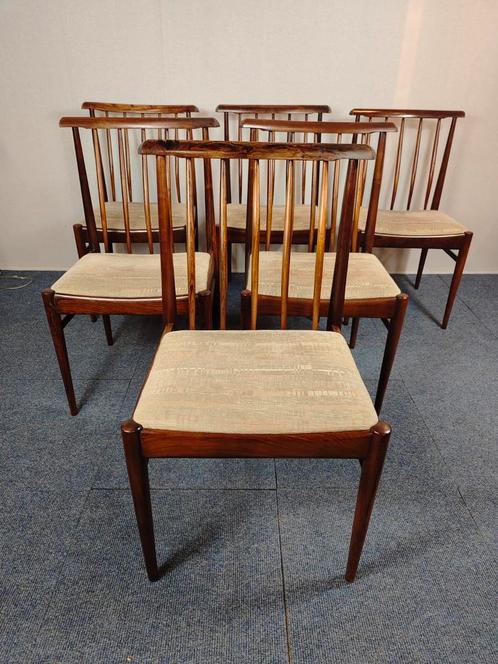 6 vintage palissanderhout eetkamerstoelen jaren 60, Verzamelen, Retro, Ophalen